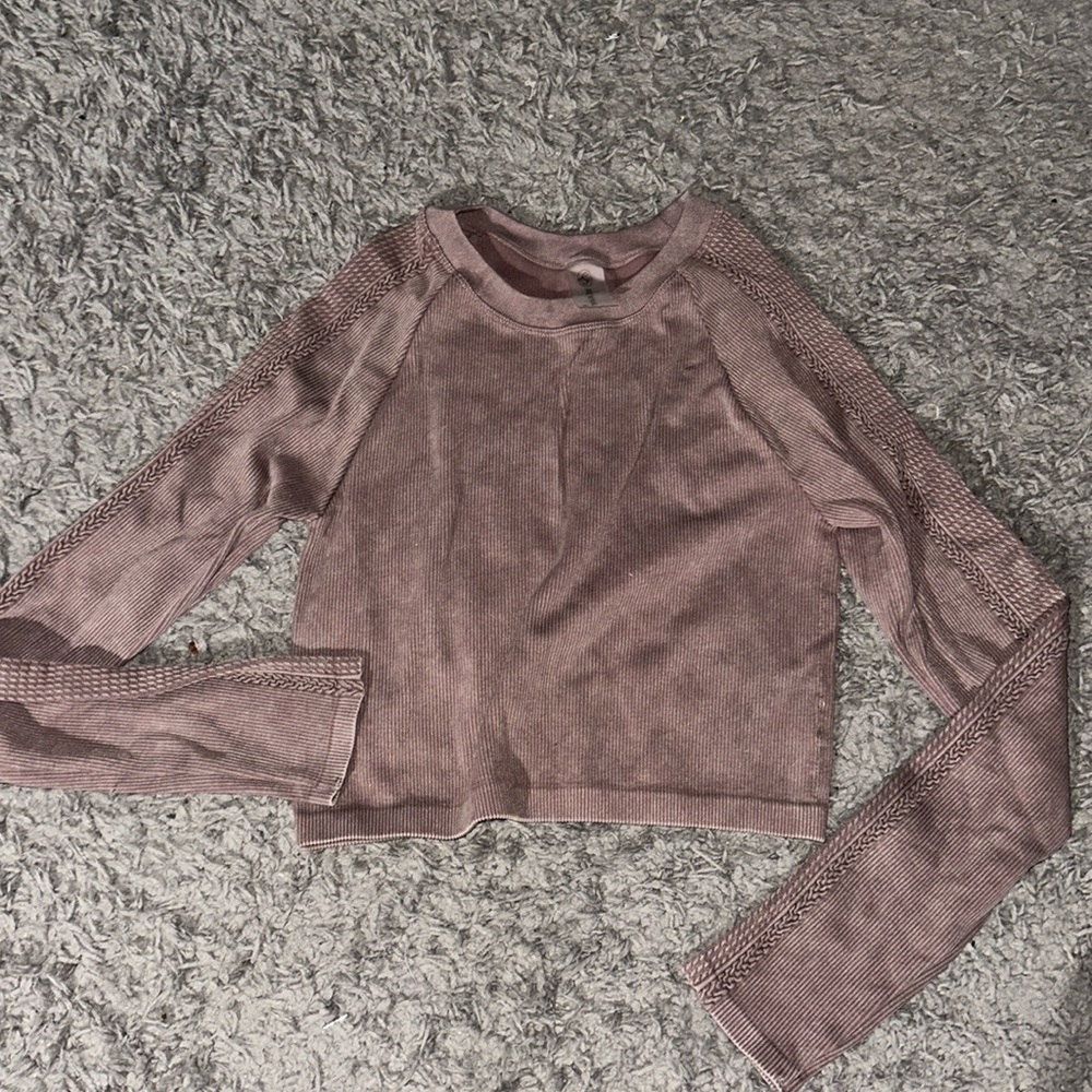 From revival, small, purpleish tint color, long sleeve and ribbed!